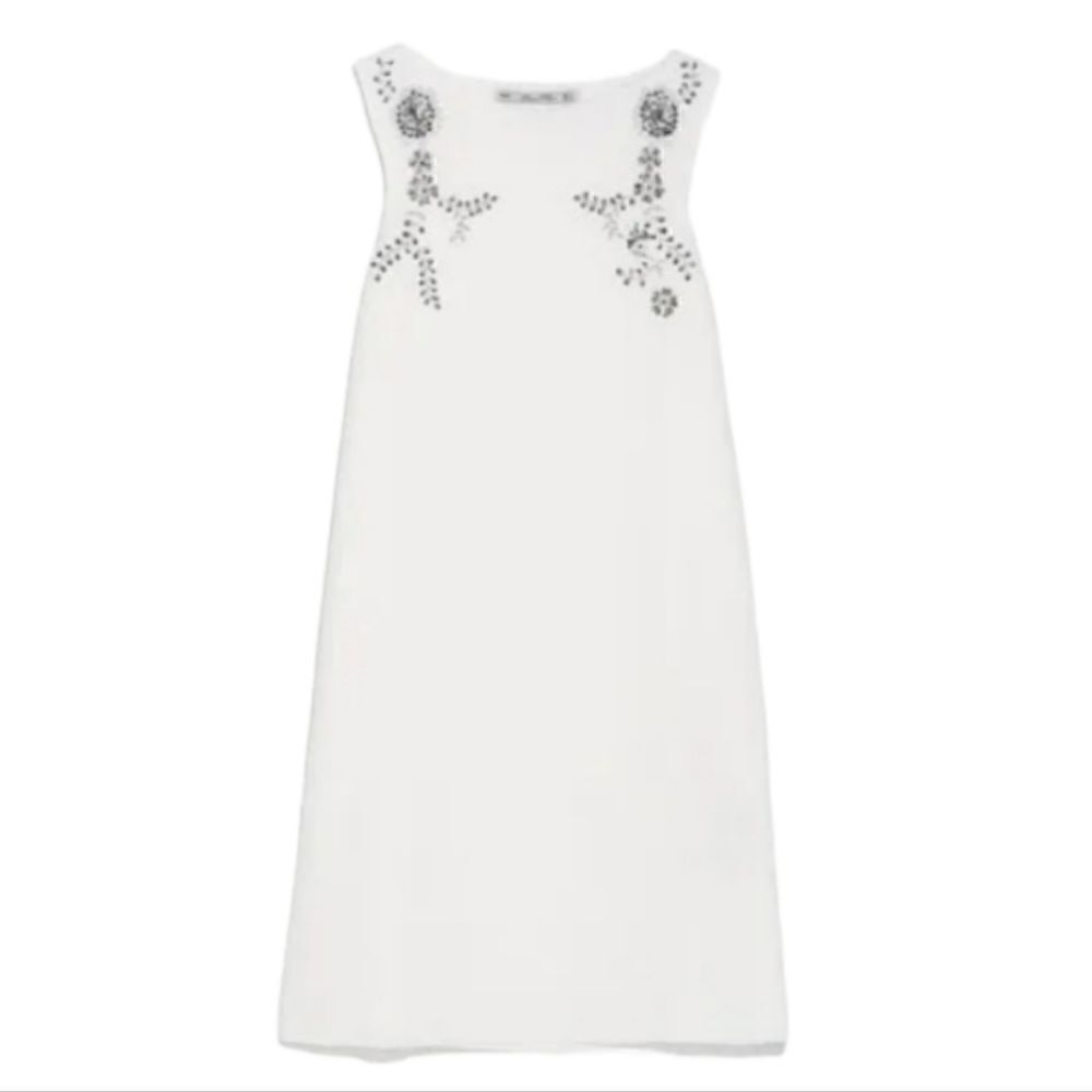 EC ZARA KNIT WHITE RIBBED DRESS WITH SEQUINS AS SEEN IN VOGUE MAGAZINE SZ. M